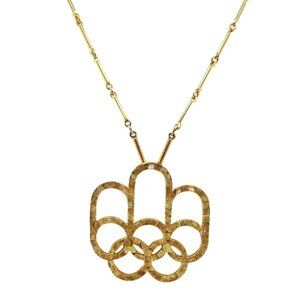 Vintage 1972 Montreal Olympics Gold Plated Necklace with Linked Rings By COJO